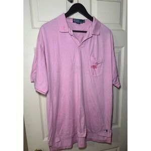 Vintage Pink Polo Ralph Lauren shirt with flamingo pocket detail. Size XXL
